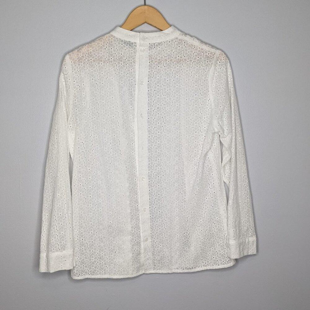 Sonya Sidd White Eyelet Button Back Ruffle Top L - Picture 9 of 9